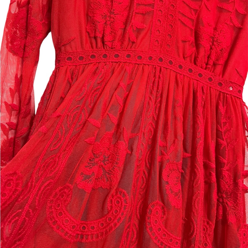 ALTAR’D STATE LAVESTA red lace sleek fit women’s dress above knee size SMALL EUC - Picture 7 of 14
